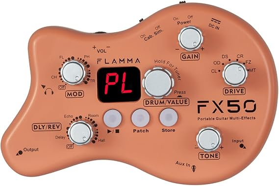 FLAMMA FX50 Practice Guitar Pedal Multi Effects Pedal Mini Portable with 40 Drum Rhythms15 Effects 32 Patches Tuner Function Support Both Corded and Battery Powered