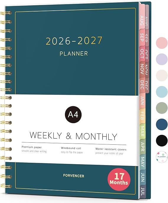 Forvencer 17 Month Academic Planner 2026-2027, Aug 2026-Dec 2027, 8.5"x11" | Calendar Planner Weekly and Monthly, Daily Agenda Book Organizer, College School Supplies for Student Teacher, A4, Navy Blue