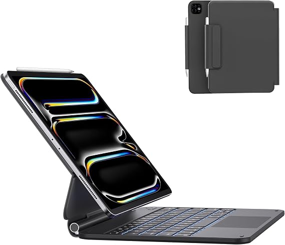 AUSDOM for iPad Pro 11 Inch Case with Keyboard (M5/M4, 2025/2024), Keyboard Case for iPad Pro 11 inch(M4) with Easy-Set Floating Magnetic Stand, Multi-Colors Backlight and Multi-Touch Trackpad