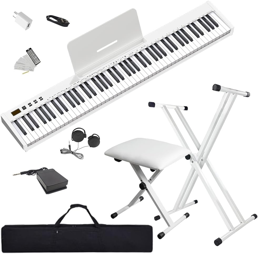 NikoMaku Electronic Piano Set, 88 Keys, SWAN-S Electronic Piano, Stand Included, Chair Set, Japanese Notation, MIDI Compatible, Compact, Lightweight, Slim Design, Rechargeable, For Beginners, Soft