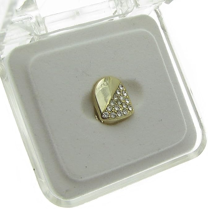 Single Cap Diagonal Half Iced Grillz Gold Plated K9 Canine Tooth Hip Hop Grill Slug