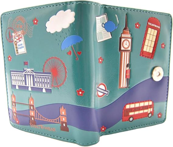 Shag Wear Streets of London England Small Wallet for Women and Teen Girls Vegan Faux Leather 4.5" Teal