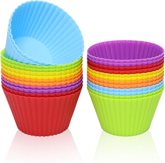 24PCS 9 cm Large Reusable Silicone Baking Cups Multi Color, Silicone Cupcake Cases, Large Muffin Cases for Baking