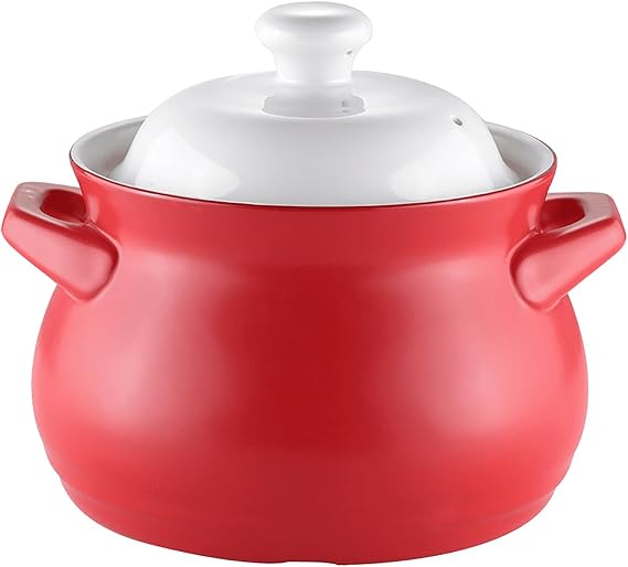 Non-Stick Ceramic Cooking Pot Large Pots Casserole Dish with Lid,Double Handle Lid Pure Ceramic Tureen Soup Ceramic Round White Dish Casserole/Clay Pot/Earthen Pot/Ceramic Cookware,White and r