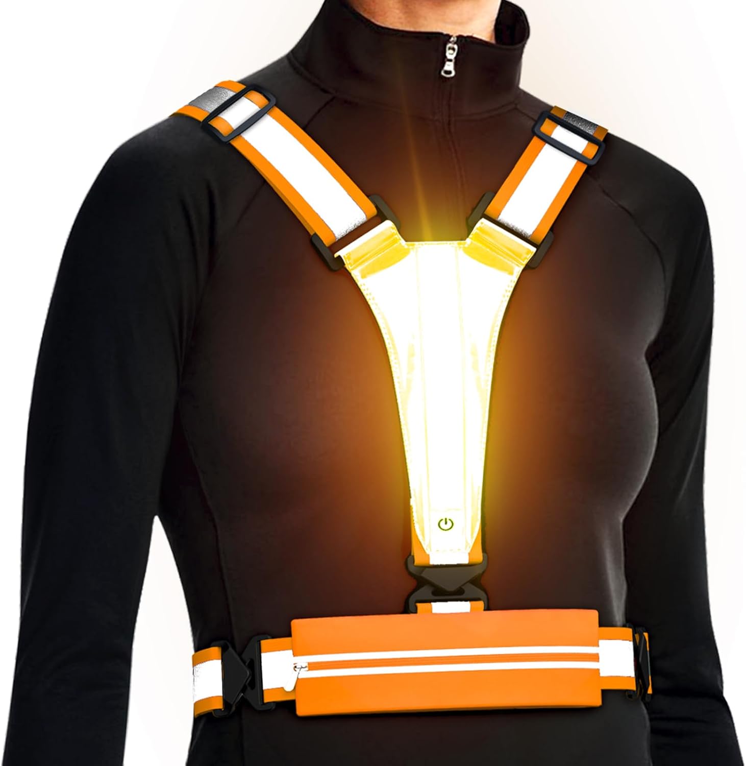 Ylzzrs LED Reflective Vest Running Gear, USB Rechargeable Light Up Running Vest Chest Phone Holder for Runners Night Walking,6-11hrs Light Adjustable Waist/Shoulder for Women Men Kids