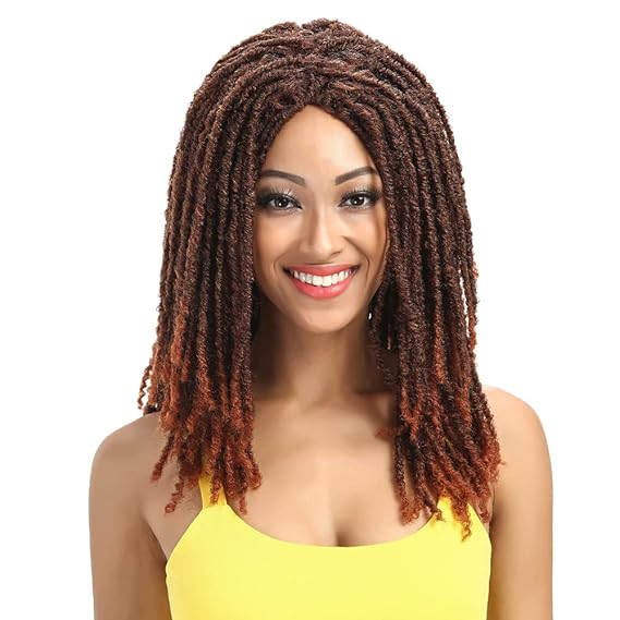 FASHION IDOL Synthetic Dreadlock Wigs 21 Inches Faux Locs Wig Curly Rolls Twist Wig Wigs for Black Women Copper Red Mixed & Medium Brown