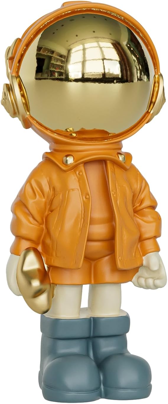 Figurine Statue Small Astronaut Sculpture Spaceman Decor,Sculptures Home Decor,Resin Arts Gold and Black Shelf Decoration,Table Decor,Small Spaceman Mini Figure Ornament（Orange）