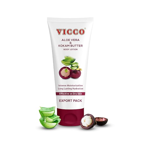 Vicco Aloe Vera and Mangosteen (kokum butter) Lotion for Body, Hands & Face, Soft-Absorbing Texture, 6.76 Fl Oz (Pack of 1)