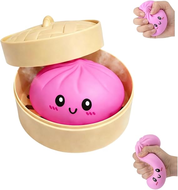 Big Dumpling, Blue Squishy Dumpling Stress Toy Cute Steamer Bun Design Stress & Anxiety Relief Squishy Dumplings Toys (Pink)