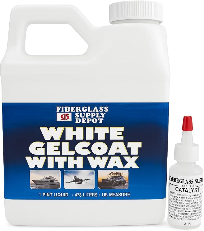Fiberglass Supply Depot White Gelcoat with Wax UV-Resistant Marine Gelcoat for Interior & Exterior Use Pint Kit with 15cc MEKP Hardener