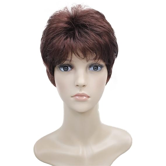 Wiginway Short Synthetic Wigs Dark Red Fluffy Straight Full Bang Capless Heat Resistant Fiber Wigs for Women