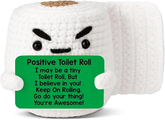 Positive Emotional Support Crochet Toilet Roll, Funny Cheer Up Gifts for Coworkers Friends Women Men, Mini Handmade Crochet Toilet Roll with You Are Awesome Card, Christmas Birthday Gift