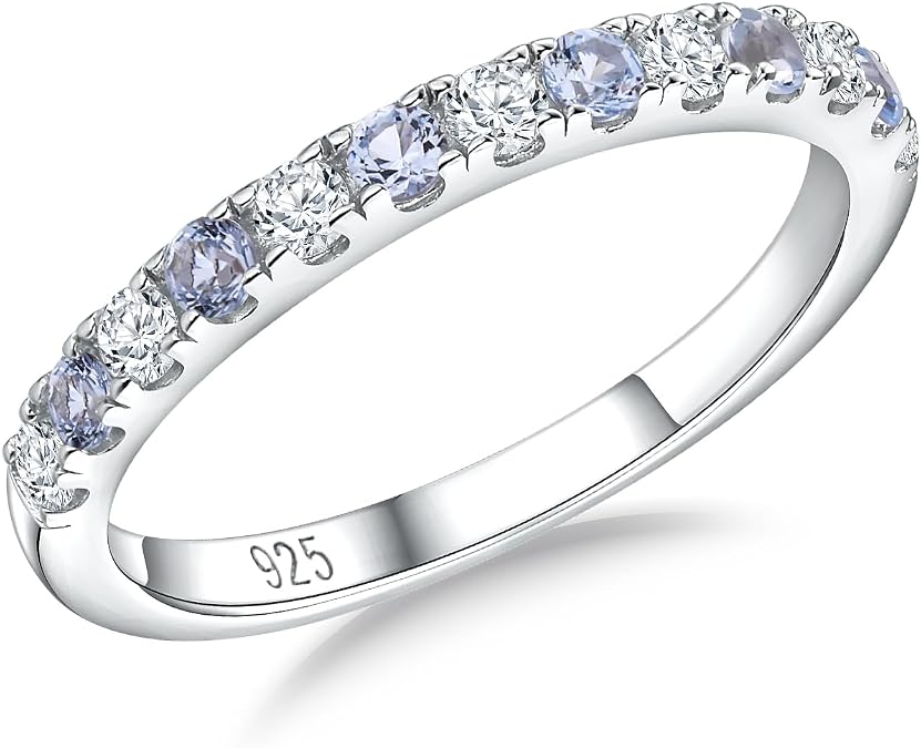 Yellow Gold Plated 925 Sterling Silver Eternity Rings Created Gemstone Stackable Wedding Band 1/8" Thick Eternity Rings for Women Size 6 to 10