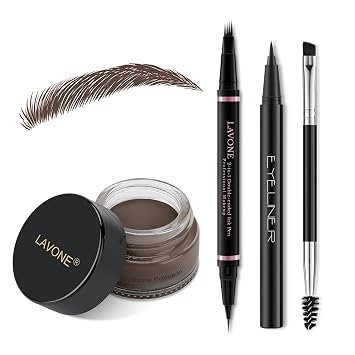 LAVONE Eyebrow Pen Makeup Kit, with Waterproof Eyebrow Pencil, Eyeliner, Pomade, and Brow Brush, Smudge-Proof and Long Lasting, Create Full and Natural Brows, Black Brown