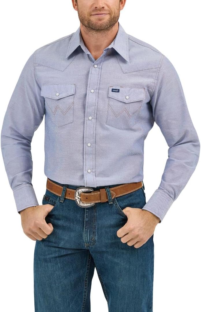 Wrangler Men's Big & Tall Authentic Cowboy Cut Work Western Shirt US Medium Blue