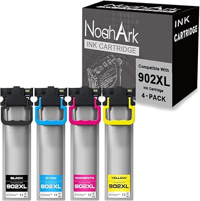 NoahArk 4 Packs T902XL Remanufacture Ink Cartridges Replacement for Epson 902 XL 902XL for Workforce WF-C5210 WF-C5290 WF-C5710 WF-C5790 Printer 1 Black, 1 Cyan, 1 Magenta, 1 Yellow