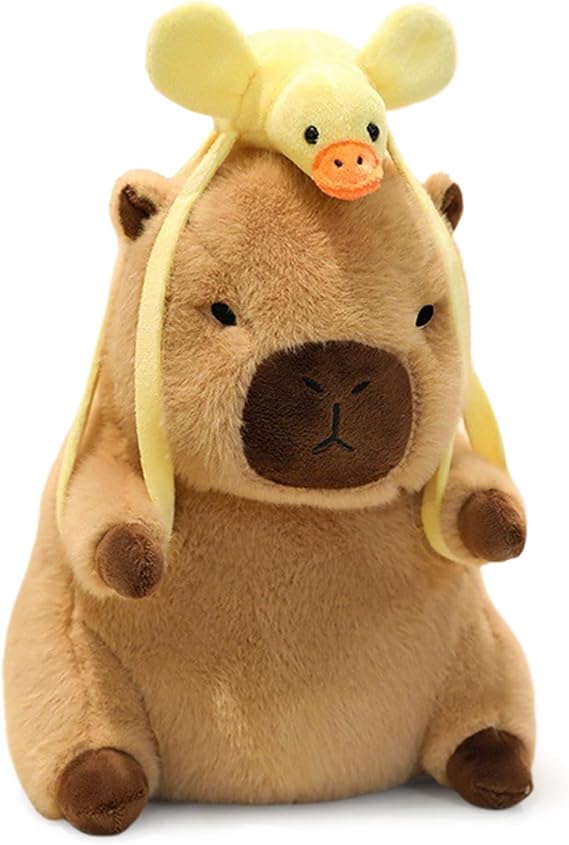 Ditucu Capybara Plush with Yellow Duck Backpack 7.8 inch Cute Capibara Stuffed Animal Soft Plushies Toys Gifts for Kids Brown