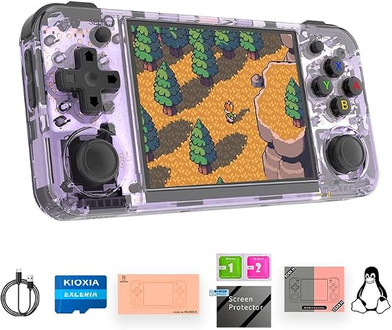 RG35XX H Retro Handheld Game Console Linux System 3.5" IPS Screen Built-in 64G TF Card 3545+ Preinstalled Game RG 35XXH Portable Game Console RG35XXH 5G WiFi Bluetooth HDMI Support Purple