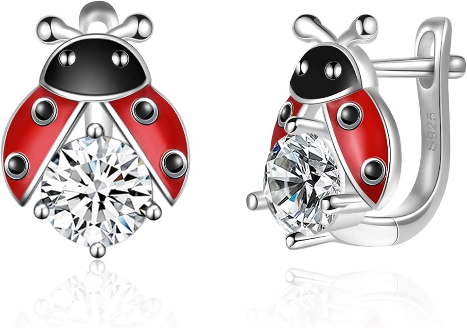 POPLYKE Sterling Silver Ladybug Hoop Earrings for Women Cute Animal Earrings Jewelry Gifts