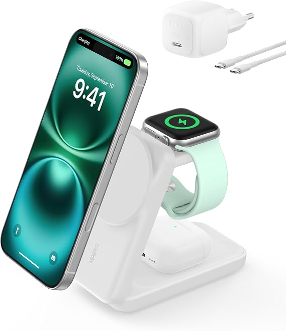 Belkin UltraCharge 3-in-1 Inductive Charging Station with Qi2 25W - White