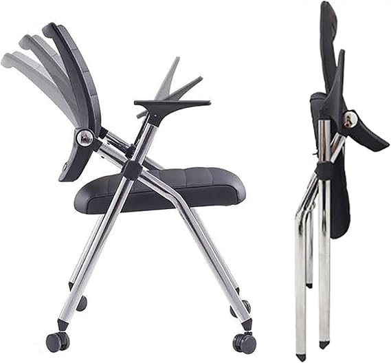 Ergonomic Folding Office Chair - Black Desk Chair with Wheels, Leather-Padded Seat & Arms, Comfortable & Foldable for Home Office (Space-Saving)
