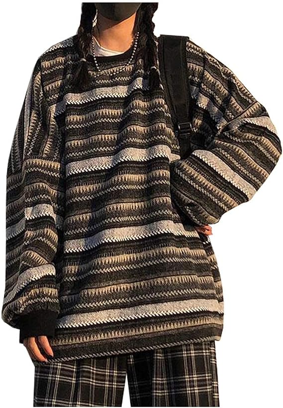 Striped Sweater Women y2k Grandpa Sweater Striped Sweatshirt Pullover Oversize Vintage Sweater Knitted Long Sleeve Tops