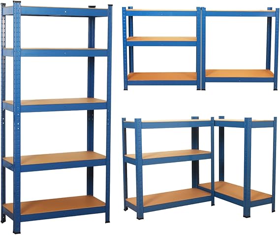 shine planet 5 Tier Garage Shelves Metal Storage Shelving Heavy Duty Shed Storage Racking Unit Adjustable Boltless for Warehouse Workshop Office (Blue, 90x40x180cm)