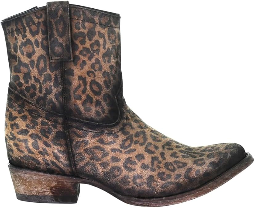 CORRAL Women's Western Style Cowgirl Round Toe Leopard Print Suede Leather Zipper Ankle Boots