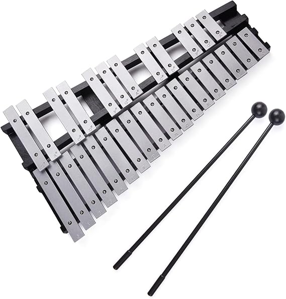 30 Note Foldable Glockenspiel Xylophone with Wooden Frame | 30-note foldable glockenspiel with aluminum bars, wooden frame, mallets and carrying case for practice and performance