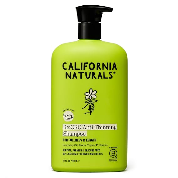 California Naturals Re:GRO Anti-Thinning Shampoo for Women, Biotin, Caffeine & Rosemary Oil, Hair Loss & Thinning Support, Sulfate Free, 20 fl oz
