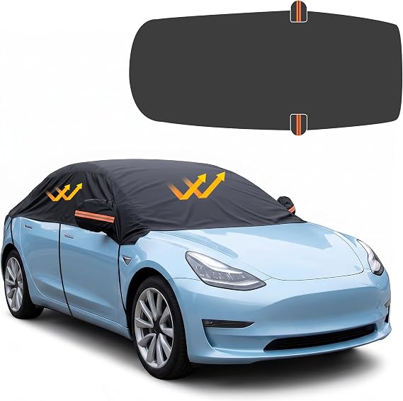 Ninonly Half Car Cover Waterproof 210D Universal Car Covers Waterproof All Weather Protection from Rain Dust Sun Leaves for Windshield