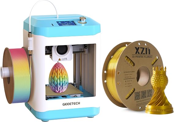 Fully Assembled Mini 3D Printer for Kids & Beginners + Silk Gold PLA Filament Bundle(1KG/Spool), Auto-Leveling, 250mm/s High Speed, Fully Open Source, for Toys, DIY Projects Classroom/Home Kit