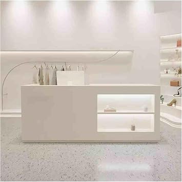 Reception Desk, Checkout Counter, Reception Counter Desk,Retail Counter with Private, Office Counter for Company Halls, Hotel Receptions, Clothing Stores(Beige)