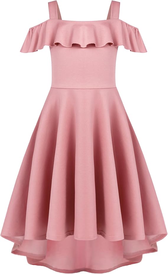 Arshiner Girls Summer Dress Off Shoulder Midi Formal Dresses with Pocket