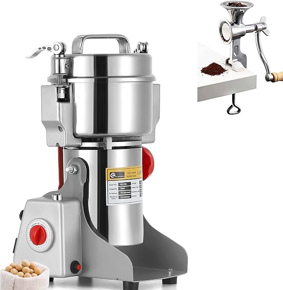 CGOLDENWALL 700g Electric Grain Grinder with Hand Crank Grinder