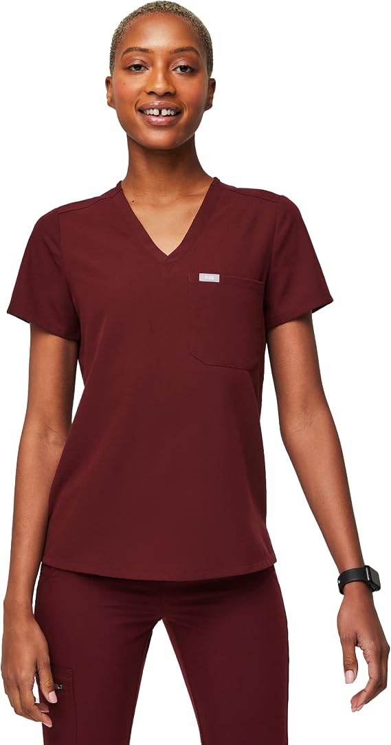 FIGS Catarina One-Pocket Scrub Top for Women | Burgundy, 2XL