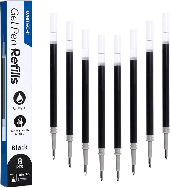 Writech 1156 Gel Pen Refills: 0.7mm Black Ink Multi-Compatible 8ct
