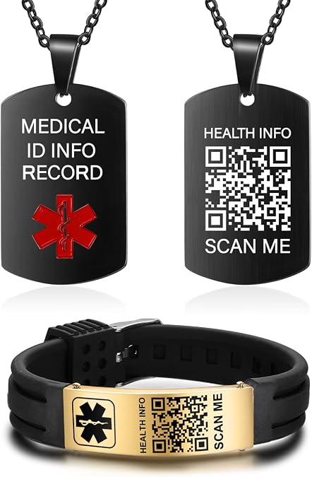 Medical Bracelets & Necklace for Men Women with QR Code Medical Alert ID Bracelets & Necklace More Space Custom Emergency Medic ID Alert Info