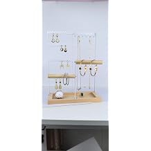 lengnoyp Premium Jewelry Stand, 4-Tier Earring Holder, Necklace Holder Stand, Sturdy Storage Jewelry Organizer & Bracelet Stand, Display Stands with Wood Tray, White