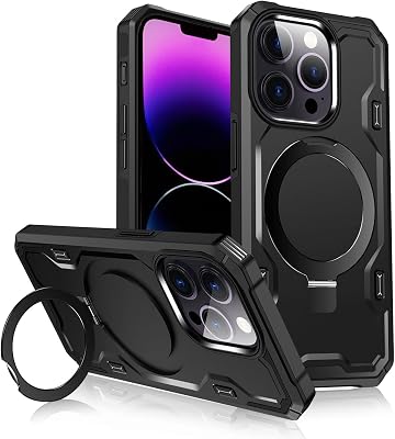 for iPhone 13 Pro 6.1 Case, [Compatible with Magsafe] [Invisible Built in Stand & Ring Holder] MIL-Grade, Dual Layer Shockproof Full Protective Case for 13 Pro-Black