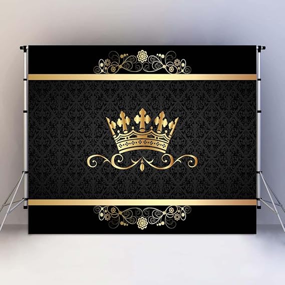 Crown Pattern Photography Backdrop Black Crown Royal 7x5FT | Black Crown Royal Gold Patterns, Celebration Party Decorations, Photo Booth Wallpaper