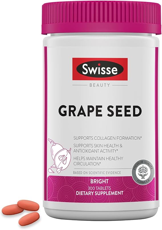 Swisse Grape Seed Extract Capsules | Grapeseed Extract Antioxidant Supplement |with Vitamin C for Skin & Collagen Support | 5 Month Supply