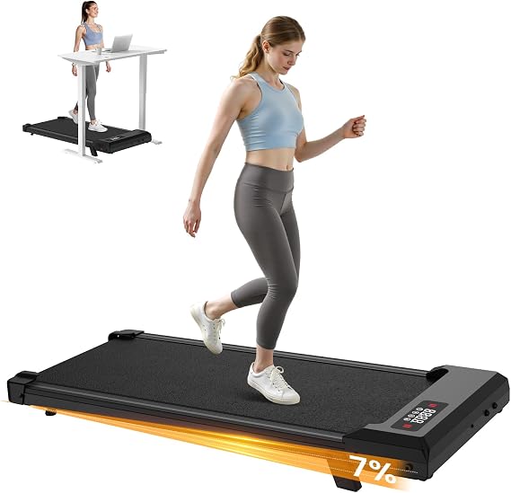 Walking Pad Treadmill with 7% Incline, Portable Mini Treadmills for Home 2.5HP Under Desk Jogging Walking Machine with Remote Control&LED Display for Home/Office Cardio 8KM/H