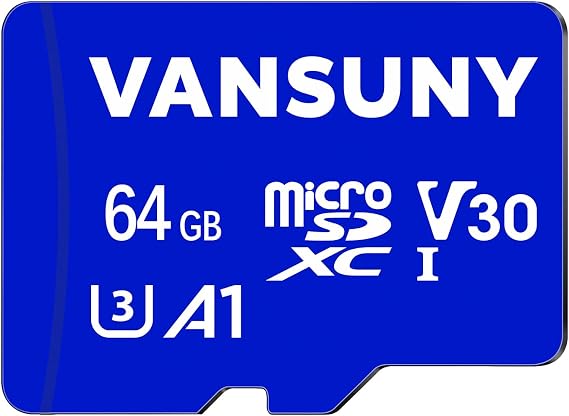 Vansuny Micro SD Card 64GB microSDXC Memory Card with SD Adapter A1 App Performance V30 4K Video Recording C10 U3 Micro SD for Phone, Security Camera, Dash Cam, Action Camera