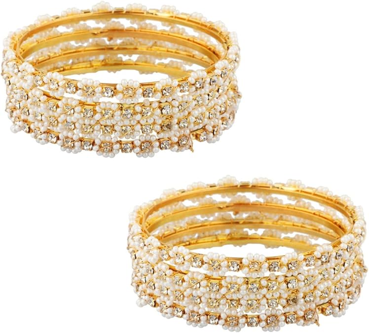 Efulgenz Indian Traditional Faux Pearl CZ Bridal Bracelet Bangle Set