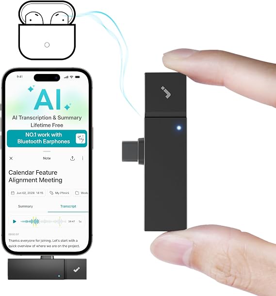 HiDock P1 mini AI Meeting Recorder for Smartphones & Bluetooth Earphones