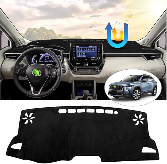 Karltys Flannel Dash Cover for Toyota Corolla Cross 2022-2026 Dashboard Cover Mat,Anti Glare Non-Slip UV Protection Corolla Cross Interior Accessories