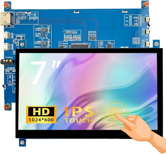 7 Inch HDMI Display Monitor 1024x600 IPS Screen with Capacitive Touch Portable HD Monitor for Raspberry Pi, PC, Laptop, DIY Project, Micro USB Power, Mounting Hole, Adjustable Brightness