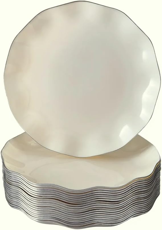 Silver Spoons Veil Collection Ivory Plastic Dessert Plates with Scalloped Rim - 6" (Pack of 10) - Ideal for Appetizers, Desserts, Parties & Special Events