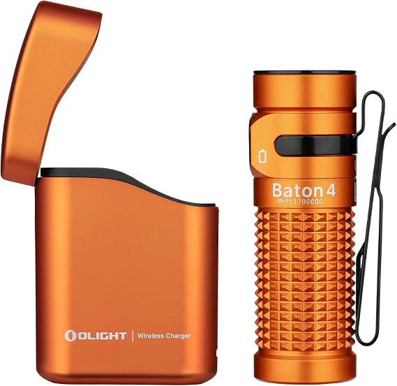 OLIGHT Baton 4 EDC Flashlight Kit with Small Size High Brightness 1300lm Metal Side Buttons Suitable for Home or Outdoor Travel (Orange)